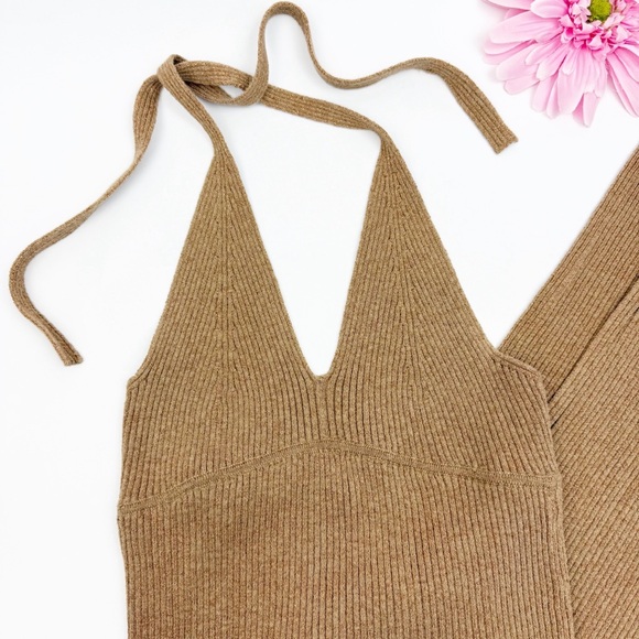 All Saints Lexi Ribbed Halter Midi Dress Praline Metallic Gold - Picture 6 of 15